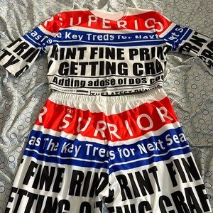 Newspaper print, two piece pants set size XL